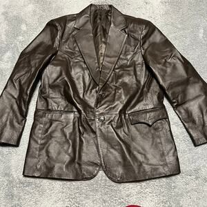 CIRCLE Weatern Leather Blazer Mens 44R Brown Leather Jacket Rockabilly **